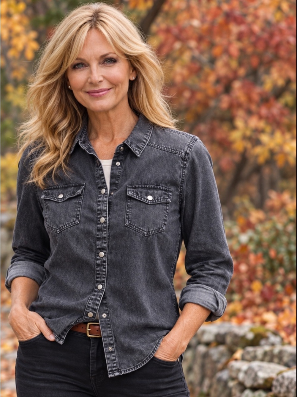 Denim black/gray wash snap closure Shirt